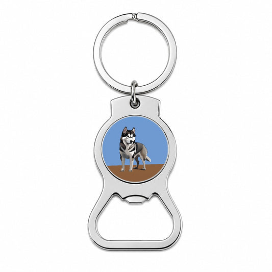 Alaskan Malamute Dog Standing Bottle Opener Keychain
