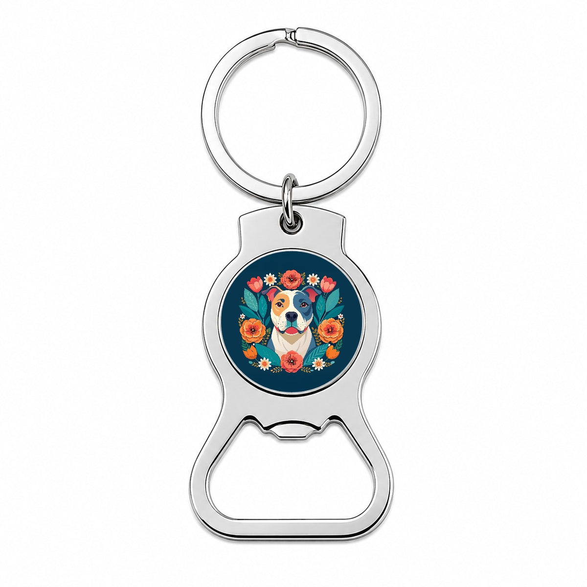 American Bulldog Dog Floral Flowers Bottle Opener Keychain