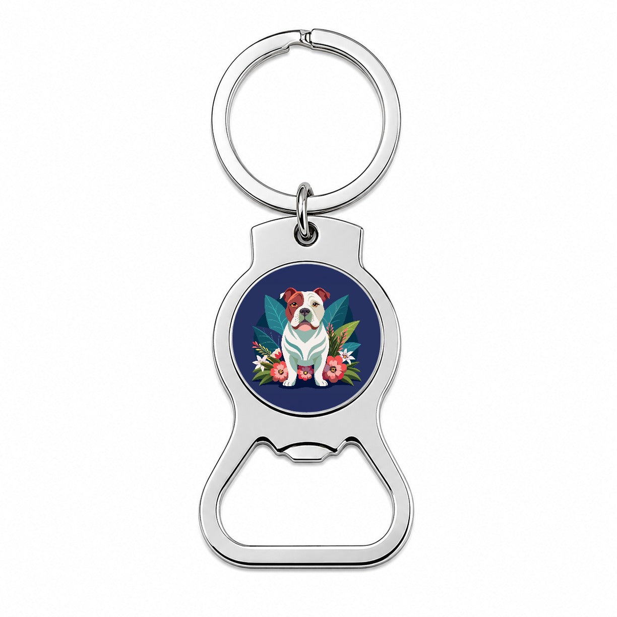 American Bulldog Floral Flowers Bottle Opener Keychain