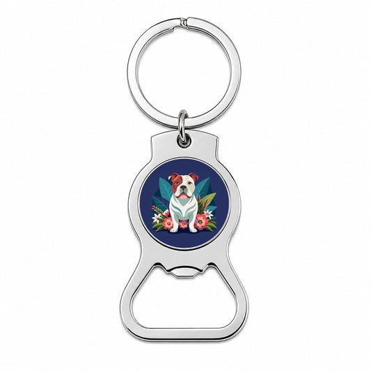 American Bulldog Floral Flowers Bottle Opener Keychain