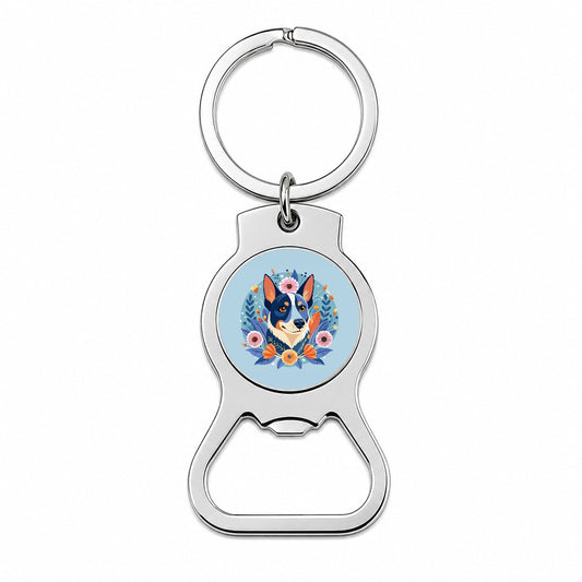 American Cattle Dog Floral Flowers Bottle Opener Keychain