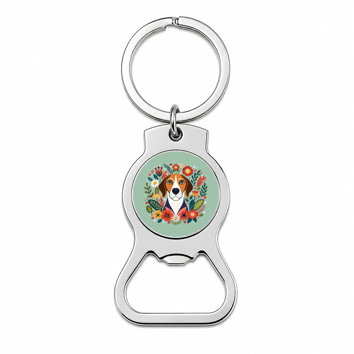 American English Coonhound Dog Floral Flowers Bottle Opener Keychain