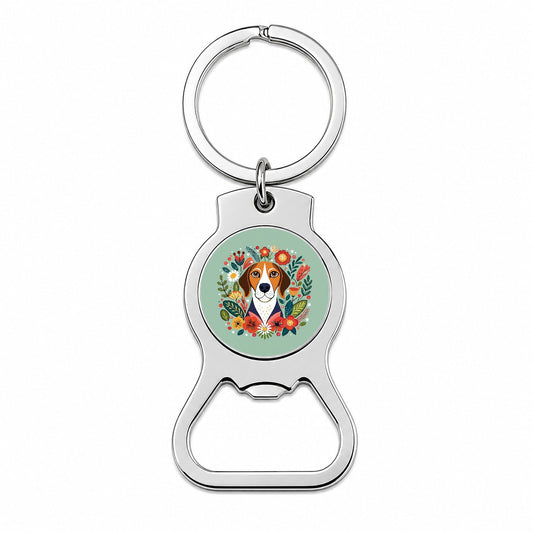 American English Coonhound Dog Floral Flowers Bottle Opener Keychain