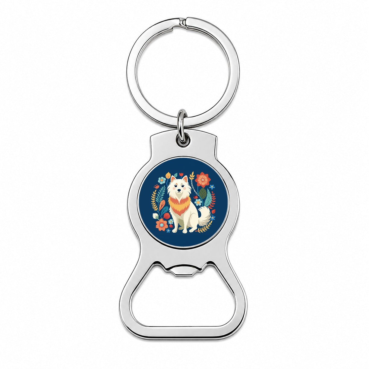 American Eskimo Dog Floral Flowers Bottle Opener Keychain