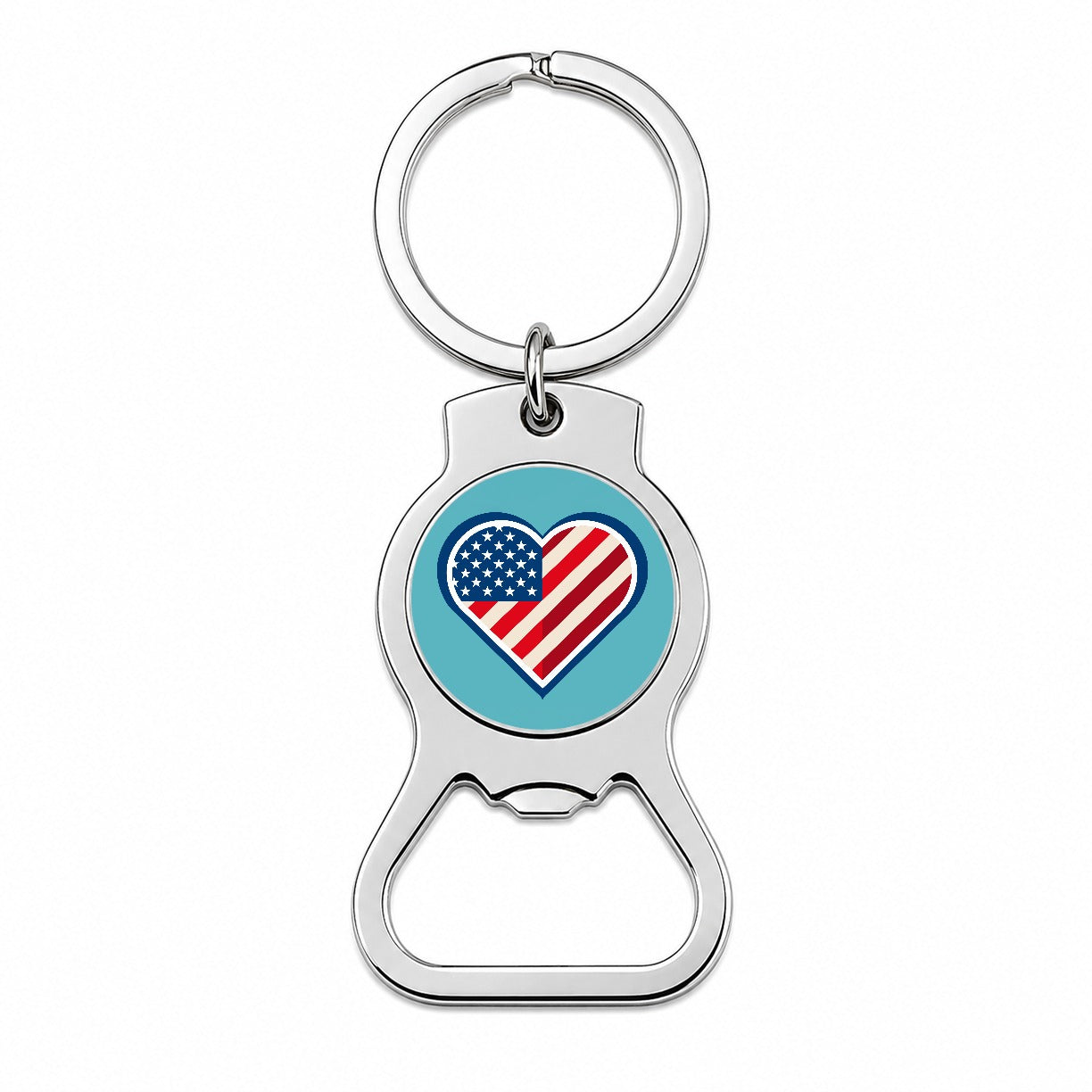 American Flag in Heart Patriotic USA United States Bottle Opener Keychain