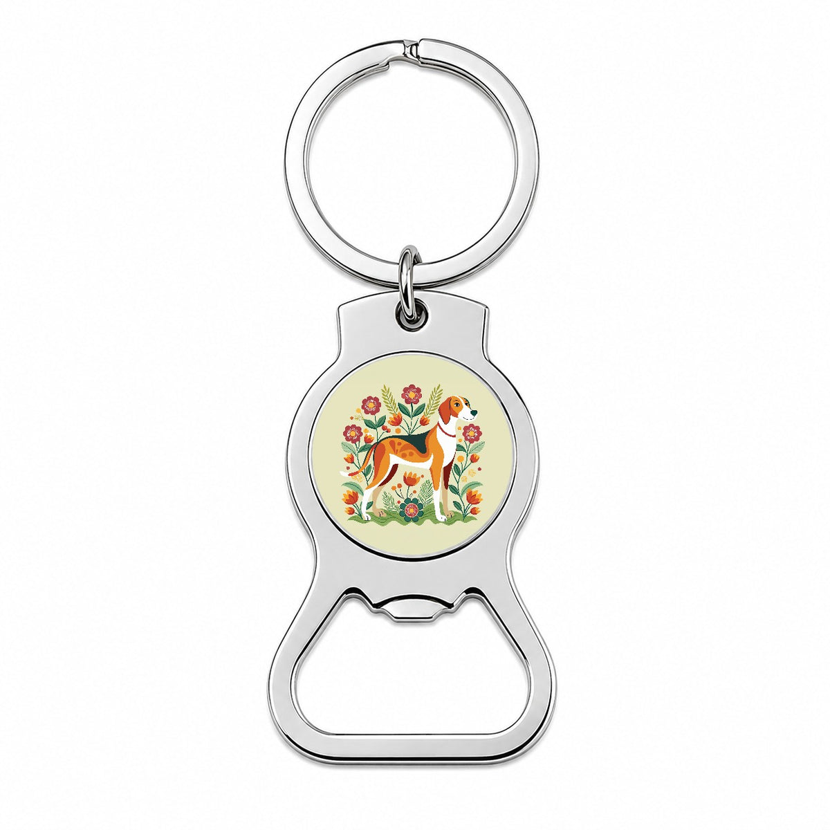 American Foxhound Dog Floral Flowers Bottle Opener Keychain