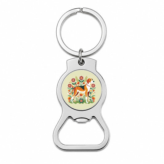 American Foxhound Dog Floral Flowers Bottle Opener Keychain