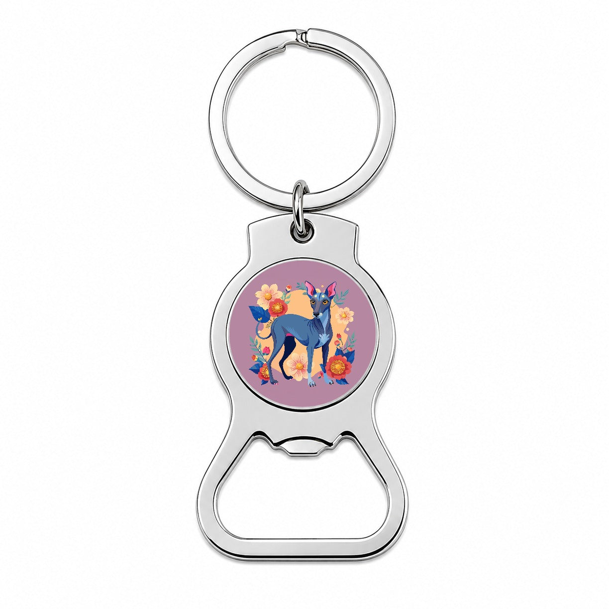American Hairless Terrier Dog Floral Flowers Bottle Opener Keychain