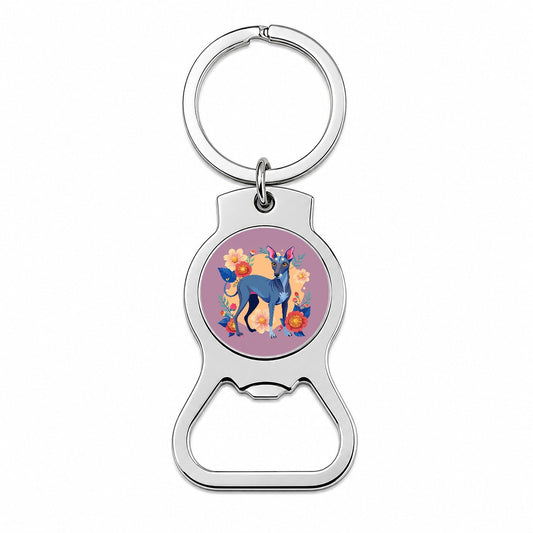 American Hairless Terrier Dog Floral Flowers Bottle Opener Keychain