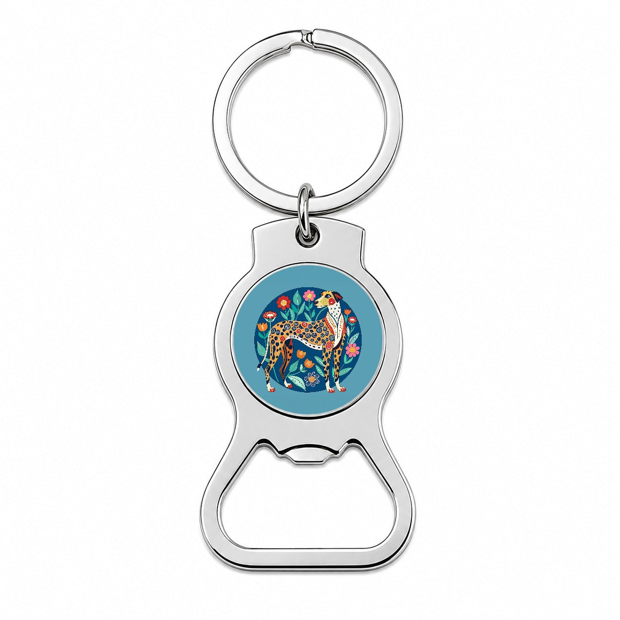 American Leopard Hound Dog Floral Flowers Bottle Opener Keychain