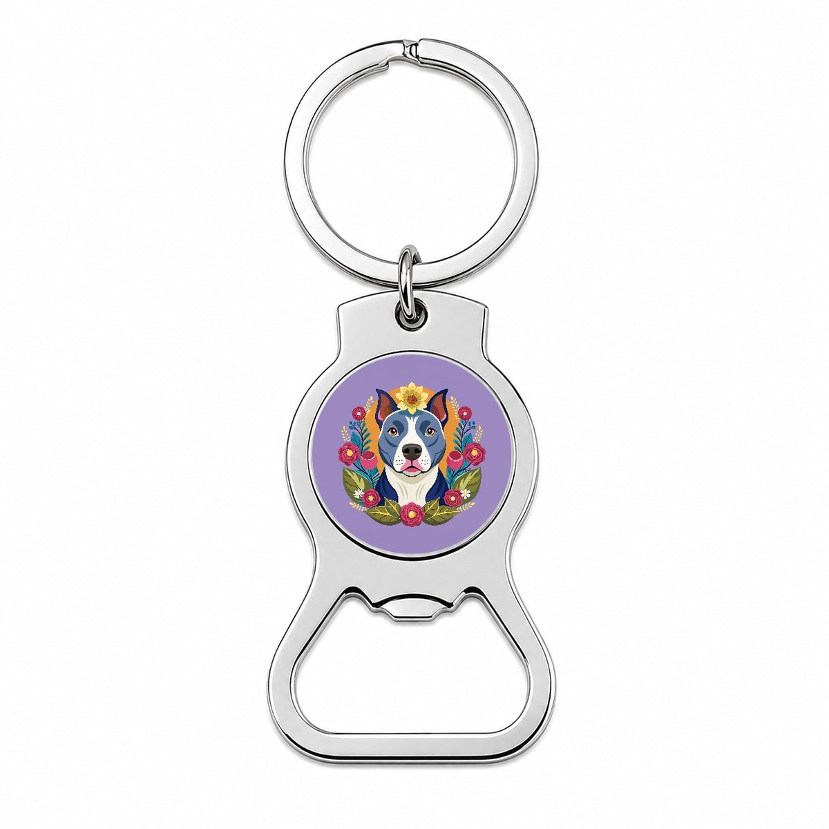 American Pit Bull Terrier Dog Floral Flowers Bottle Opener Keychain