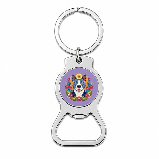American Pit Bull Terrier Dog Floral Flowers Bottle Opener Keychain