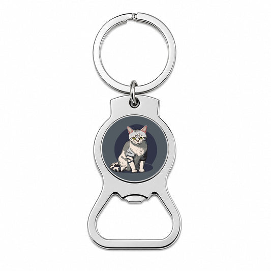 American Shorthair Cat Sitting Bottle Opener Keychain