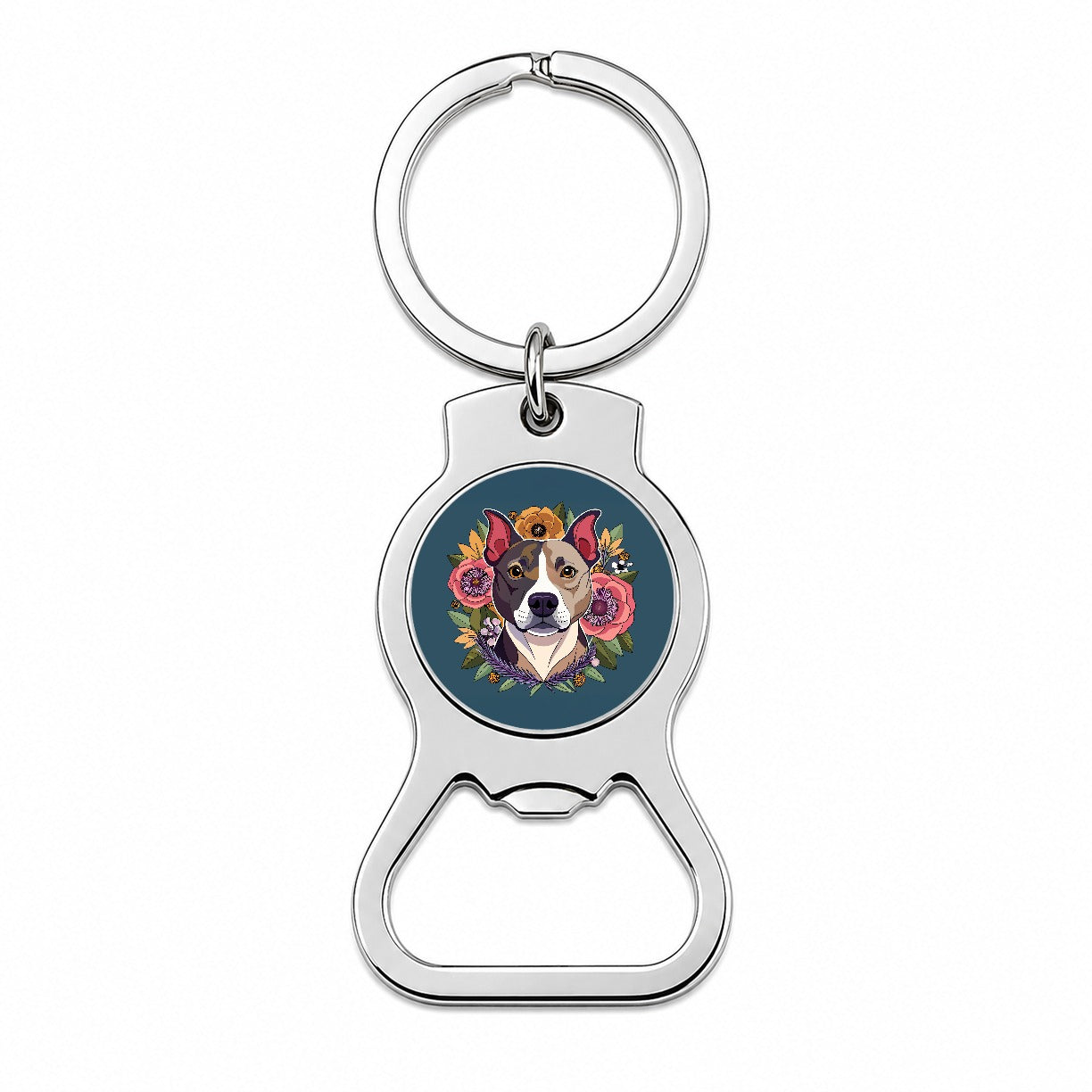 American Staffordshire Terrier Dog Floral Flowers Bottle Opener Keychain