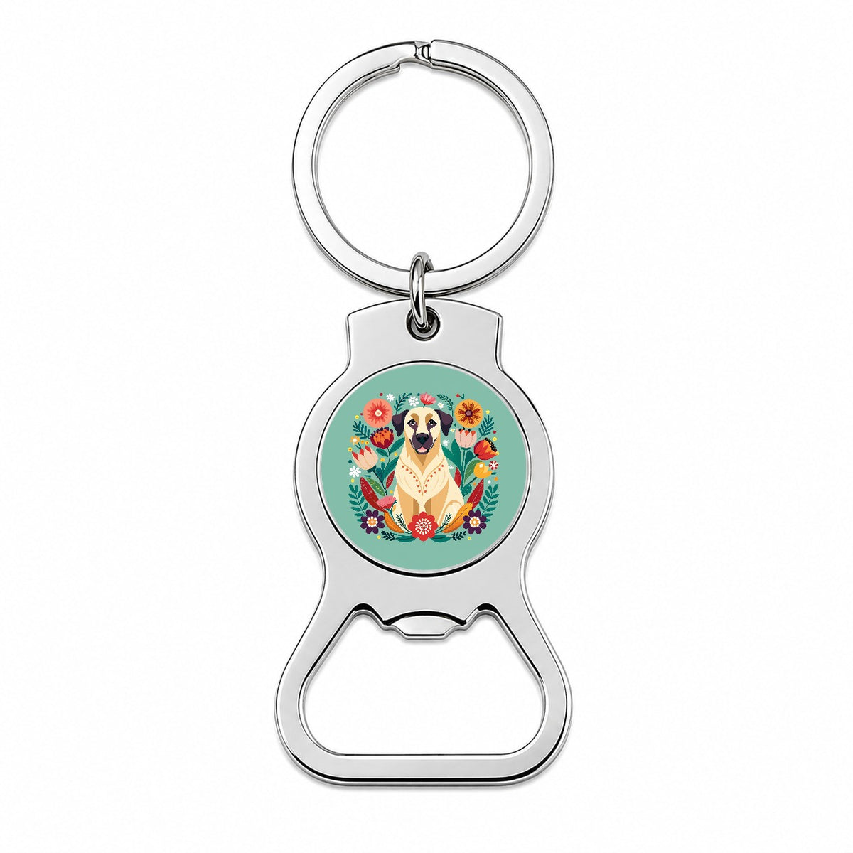 Anatolian Shepherd Dog Floral Flowers Bottle Opener Keychain