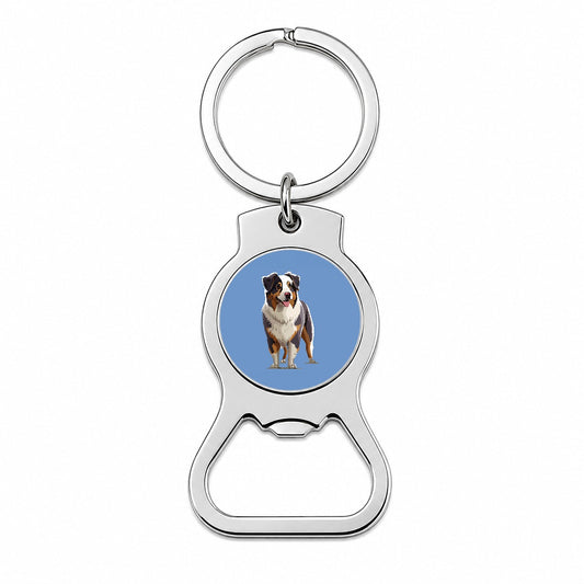 Australian Shepherd Dog Standing Bottle Opener Keychain