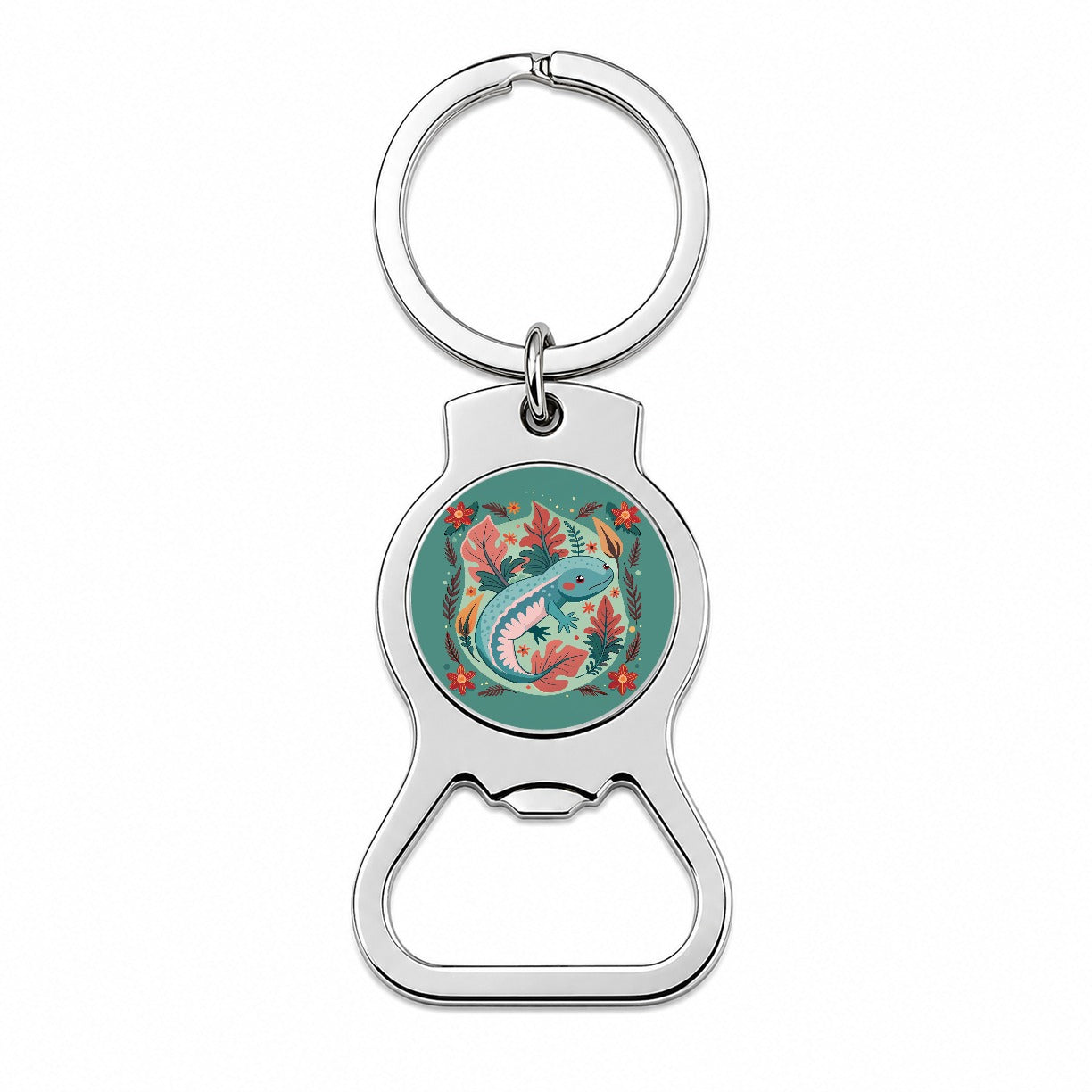 Axolotl Floral Motif Bottle Opener Keychain