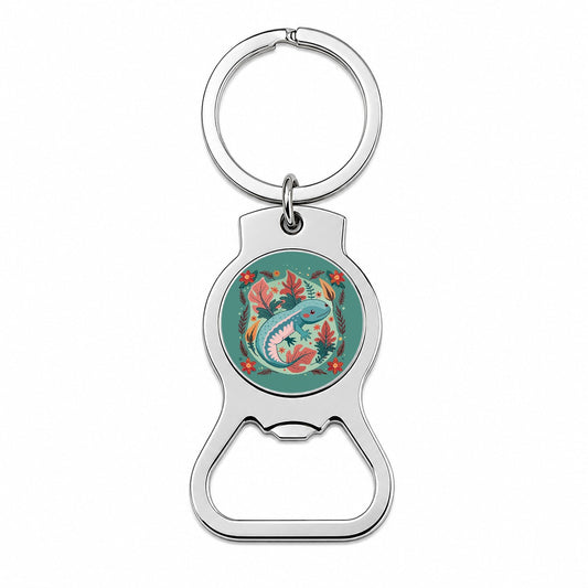 Axolotl Floral Motif Bottle Opener Keychain