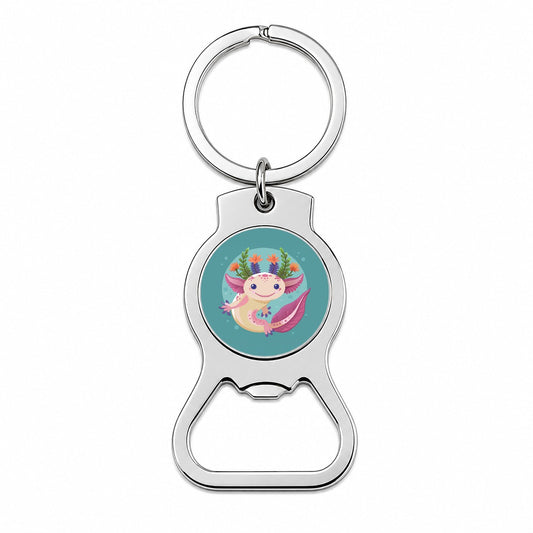 Axolotl Head Floral Flowers Bottle Opener Keychain