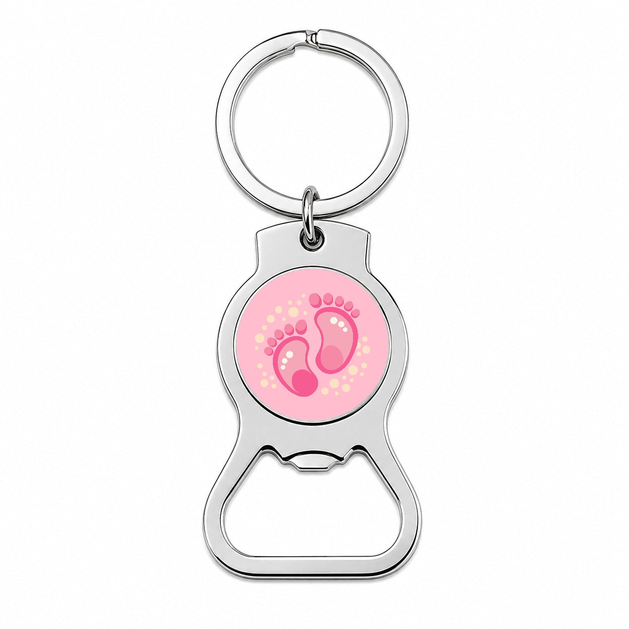 Baby Footprints Pink Bottle Opener Keychain