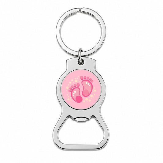Baby Footprints Pink Bottle Opener Keychain