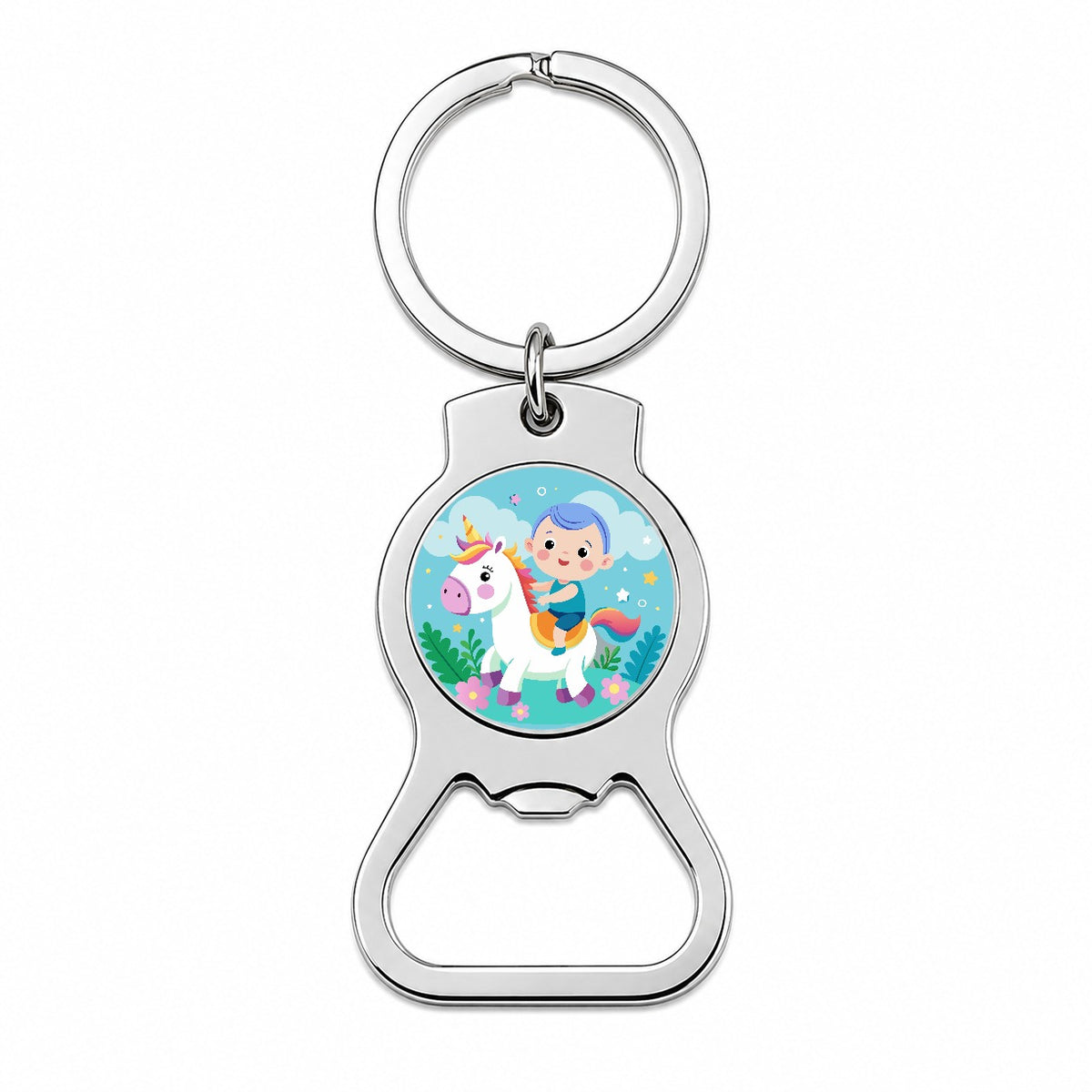Baby Riding Unicorn Cute Funny Bottle Opener Keychain
