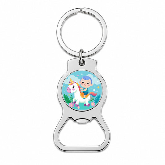 Baby Riding Unicorn Cute Funny Bottle Opener Keychain