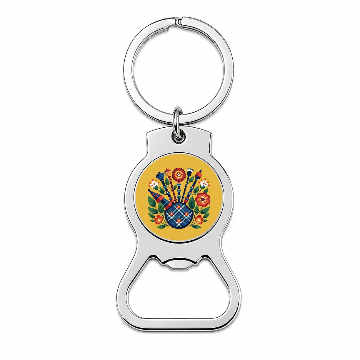 Bagpipes Music Floral Motif Bottle Opener Keychain