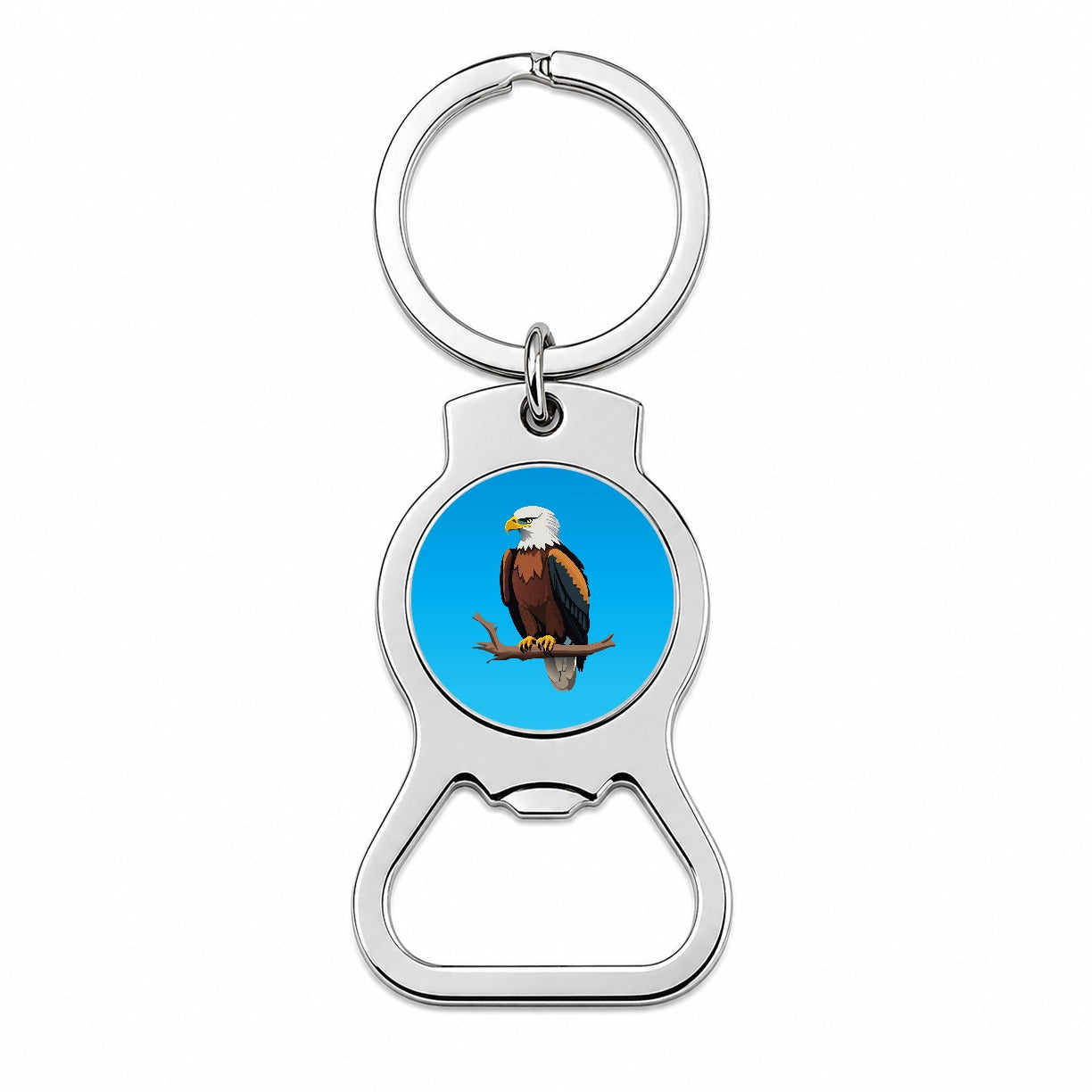 Bald Eagle on Branch Bottle Opener Keychain