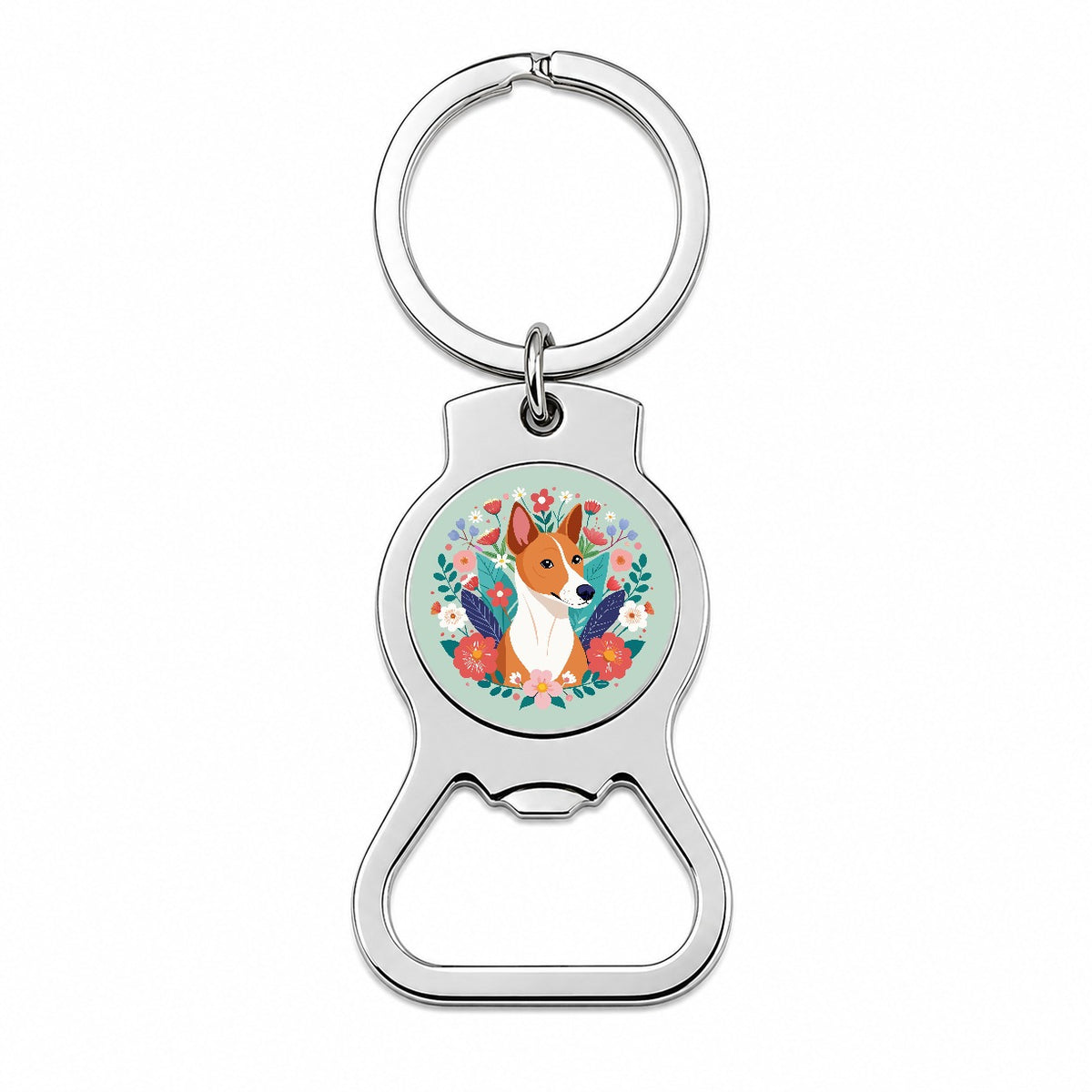 Basenji Dog Floral Flowers Bottle Opener Keychain