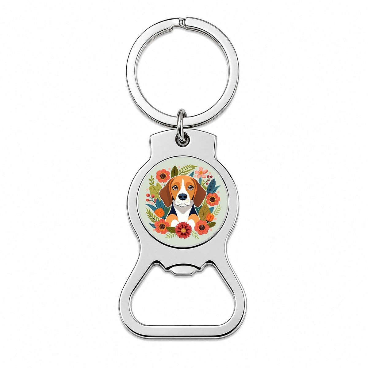 Beagle Dog Floral Flowers Bottle Opener Keychain