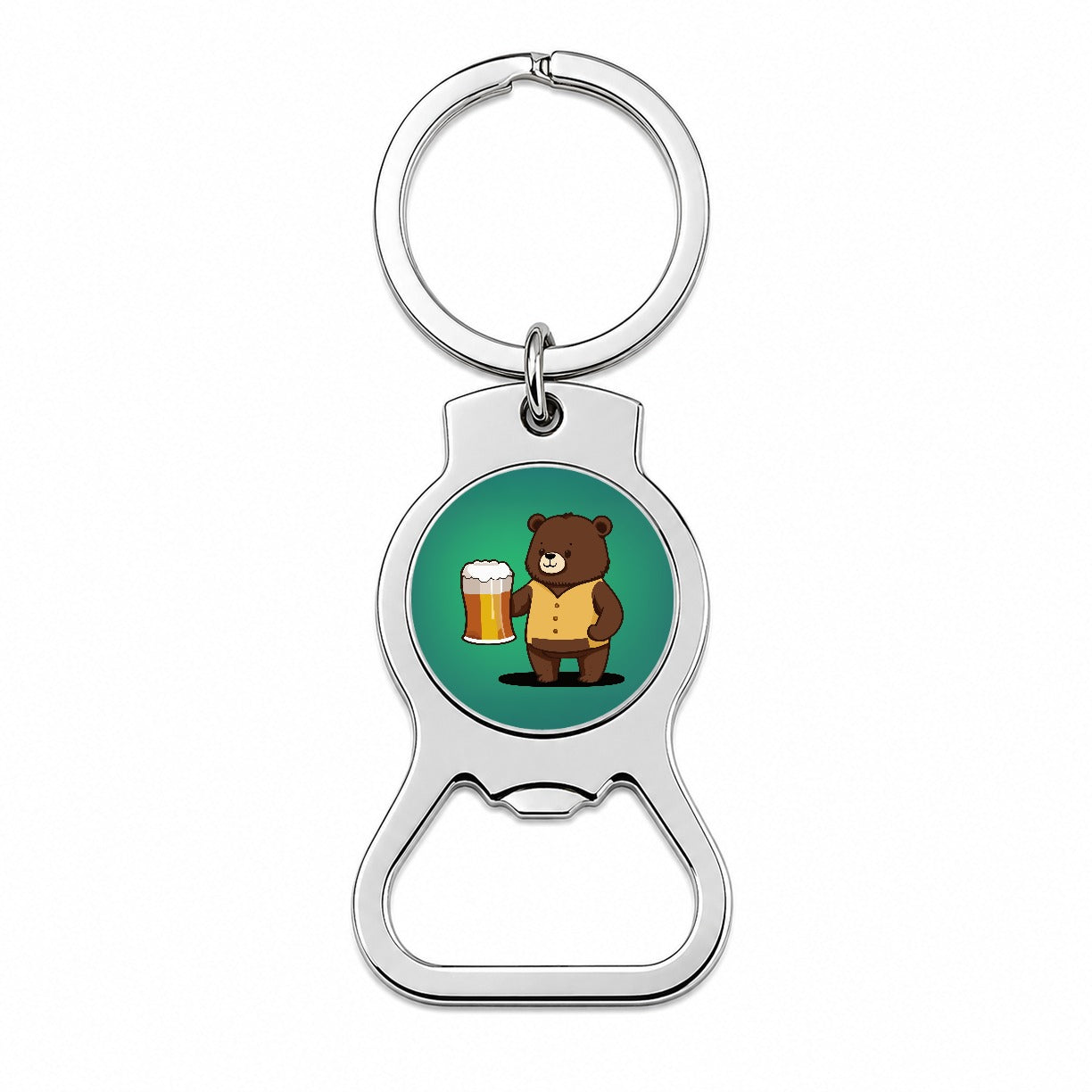 Bear Drinking Beer Standing Funny Bottle Opener Keychain