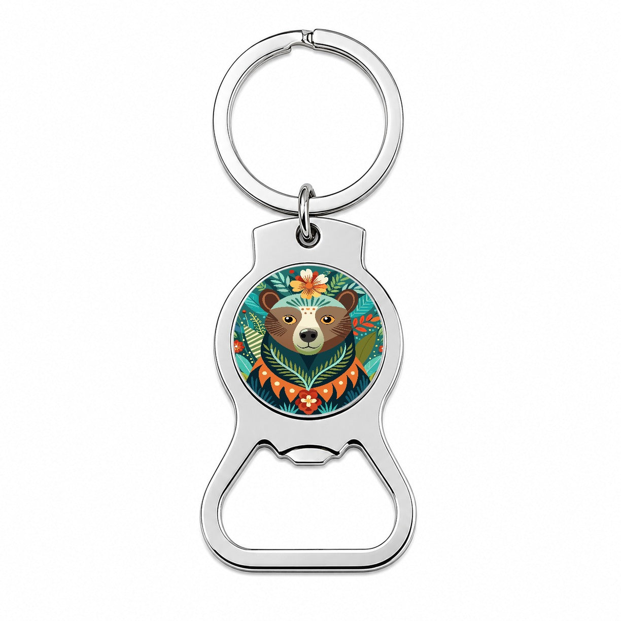 Bear Floral Flowers Bottle Opener Keychain