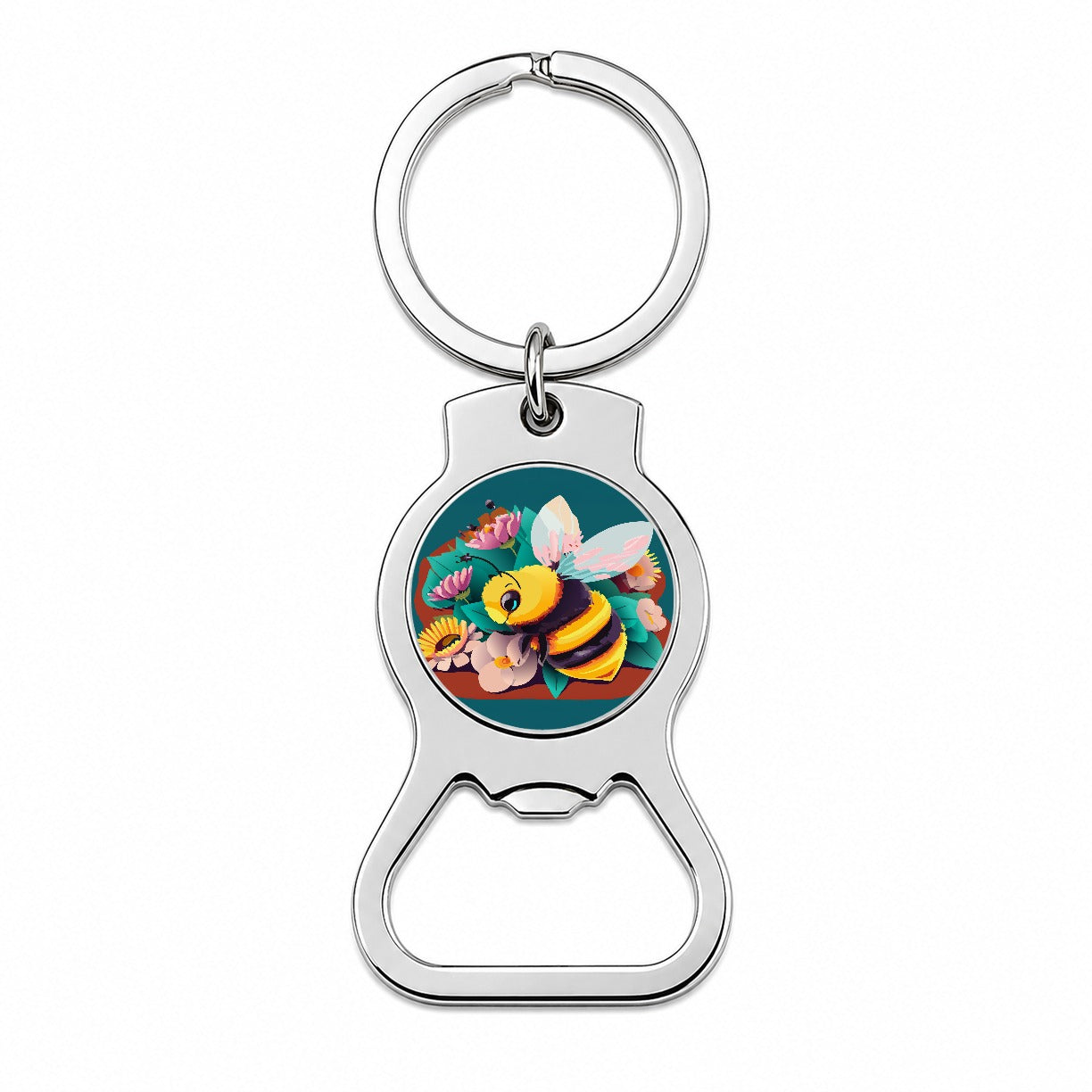 Bee and Flowers Floral Bottle Opener Keychain