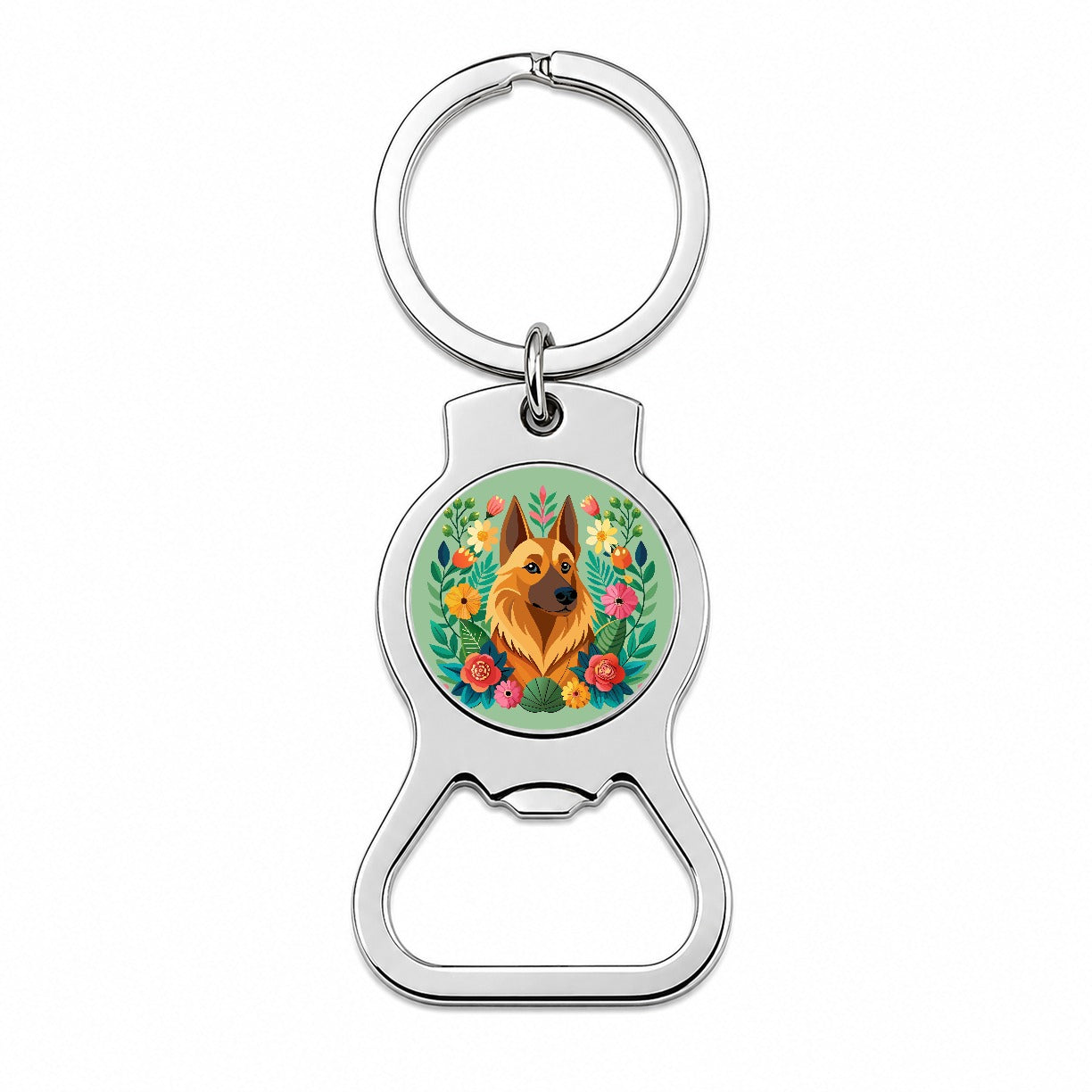 Belgian Shepherd Dog Floral Flowers Bottle Opener Keychain