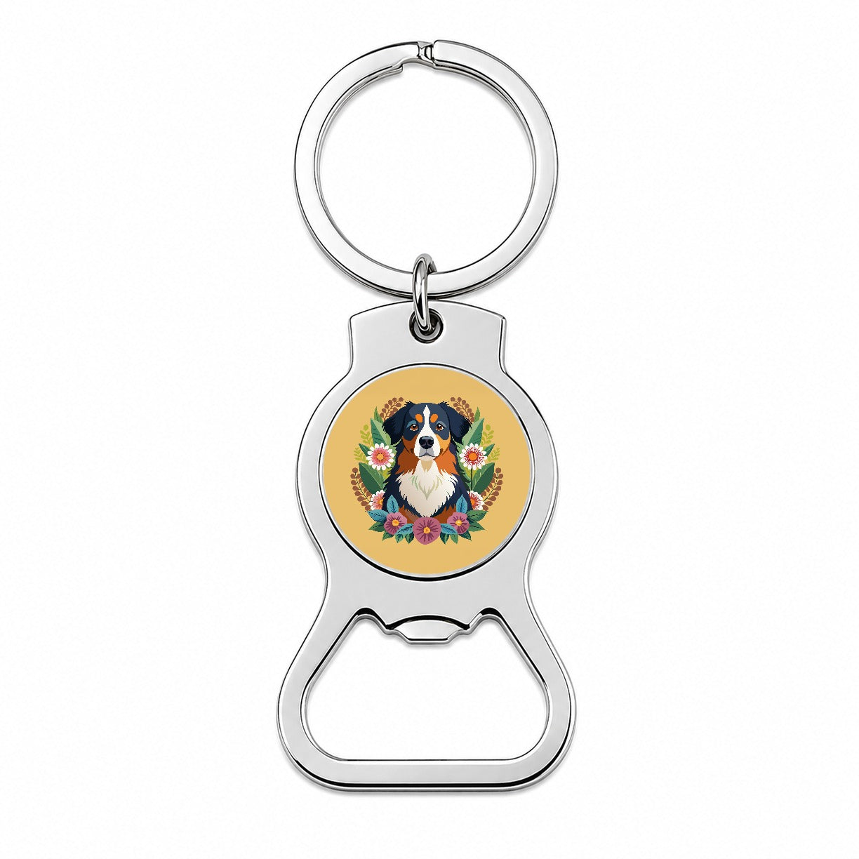 Bernese Mountain Dog Floral Flowers Bottle Opener Keychain