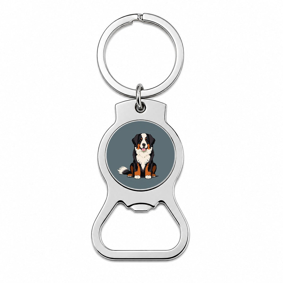 Bernese Mountain Dog Sitting Bottle Opener Keychain