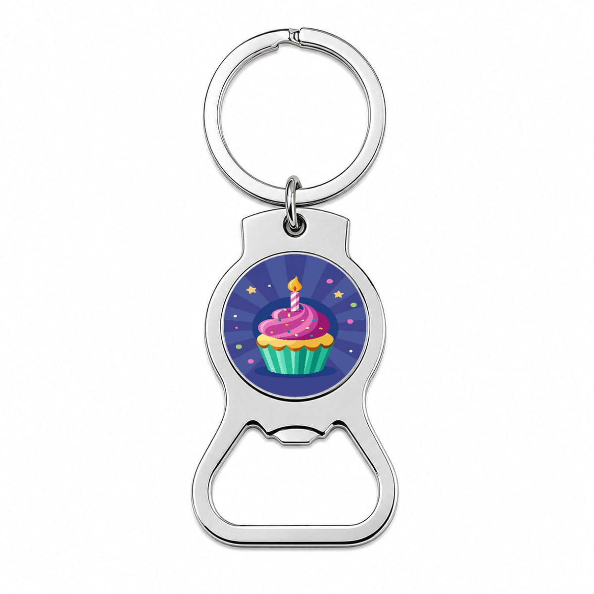 Birthday Cupcake with Candle Bottle Opener Keychain