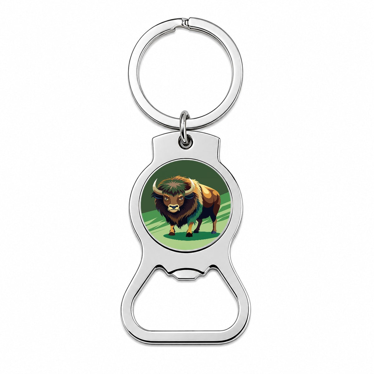 Bison Staring Bottle Opener Keychain