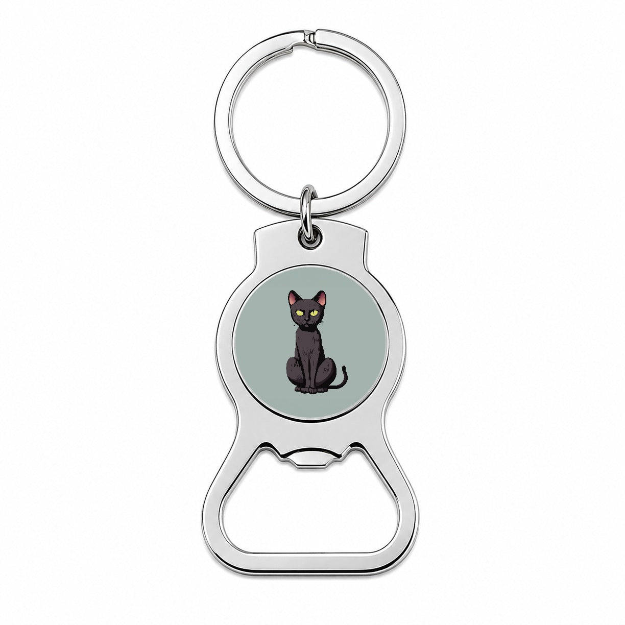 Black Bombay Cat Sitting Bottle Opener Keychain
