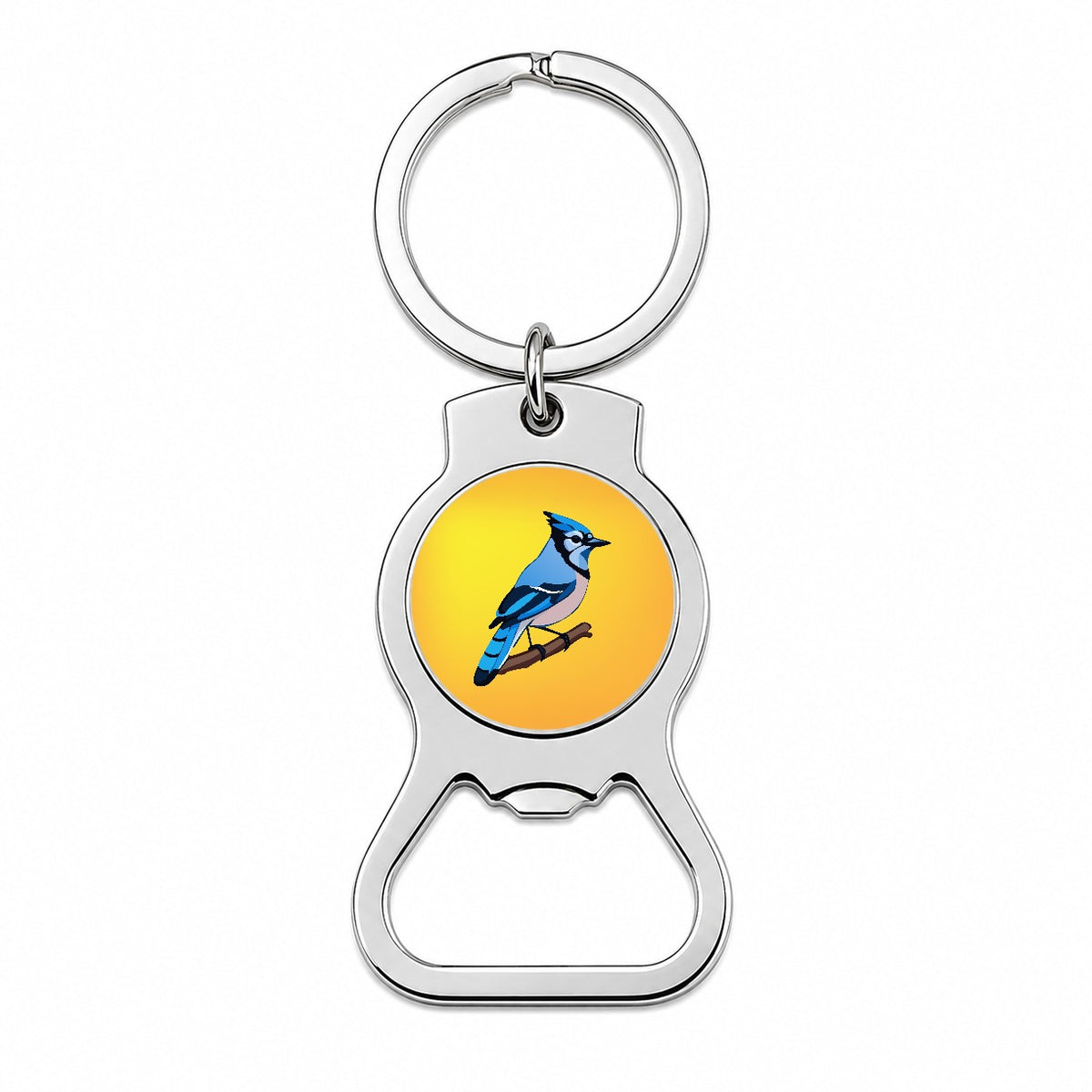 Blue Jay on Branch Bottle Opener Keychain