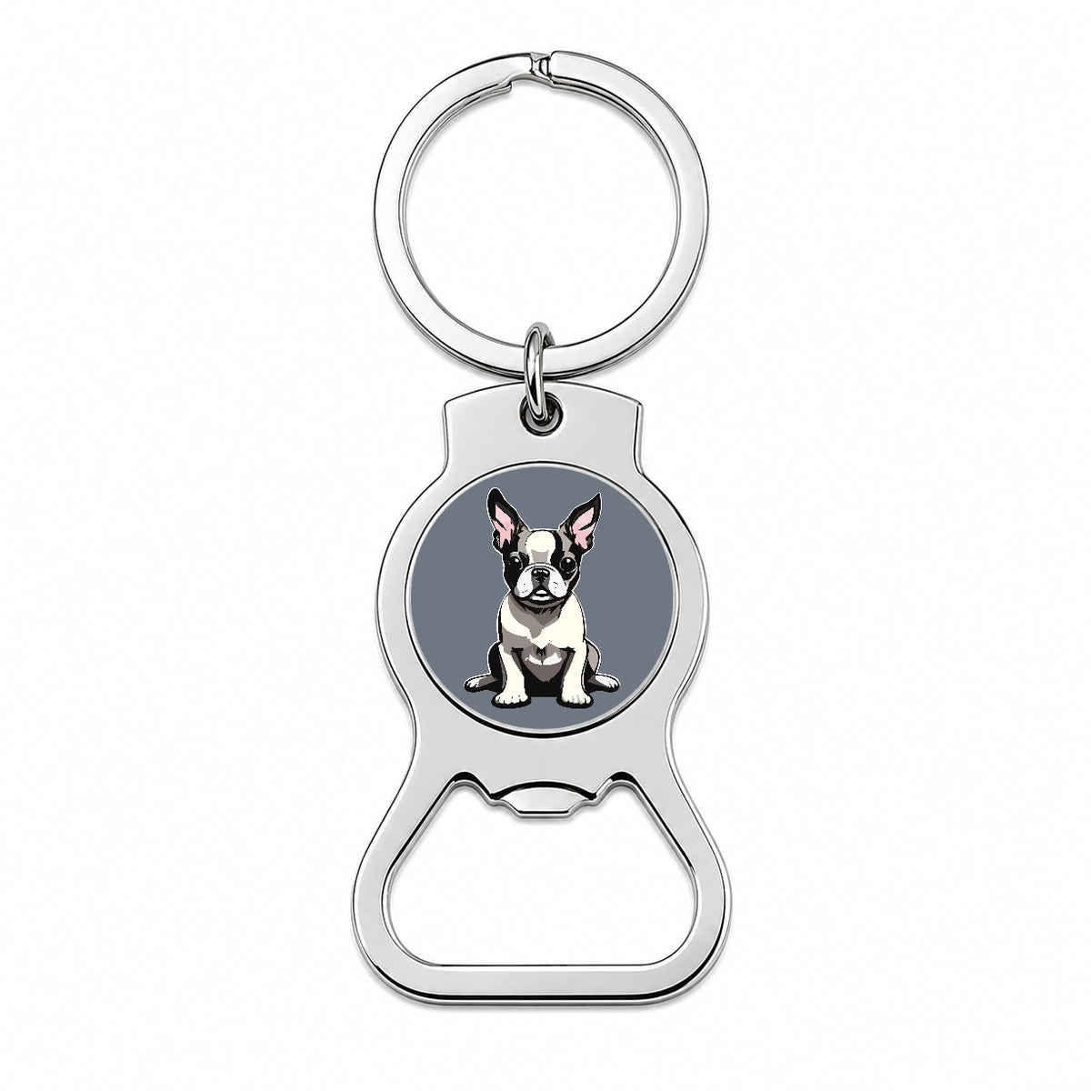 Boston Terrier Dog Sitting Bottle Opener Keychain