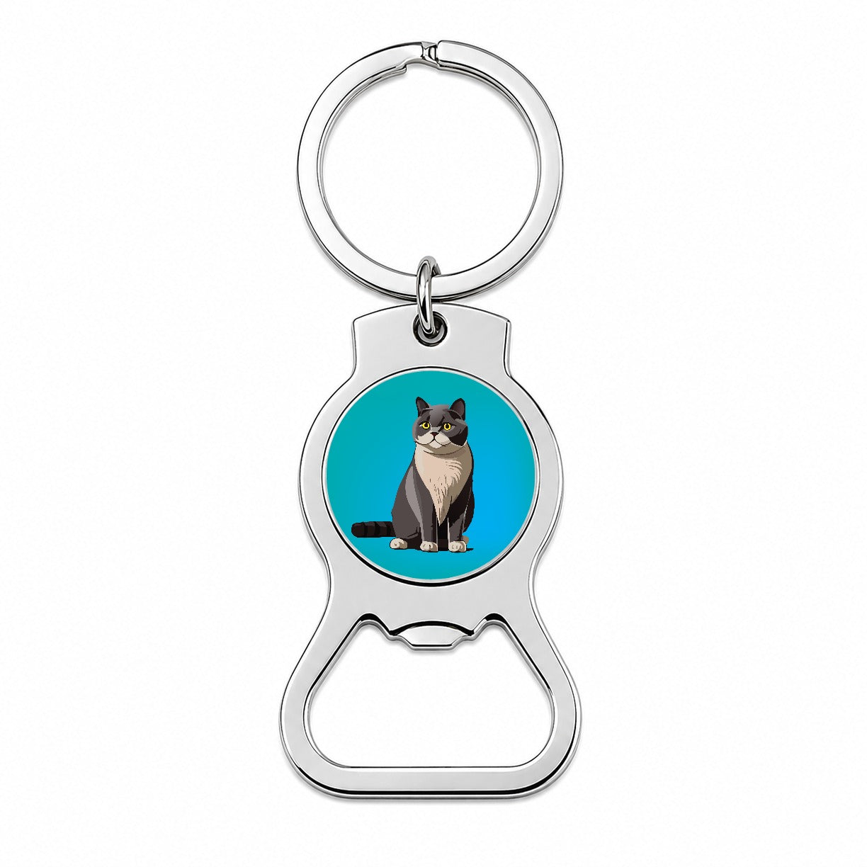 British Shorthair Cat Sitting Bottle Opener Keychain