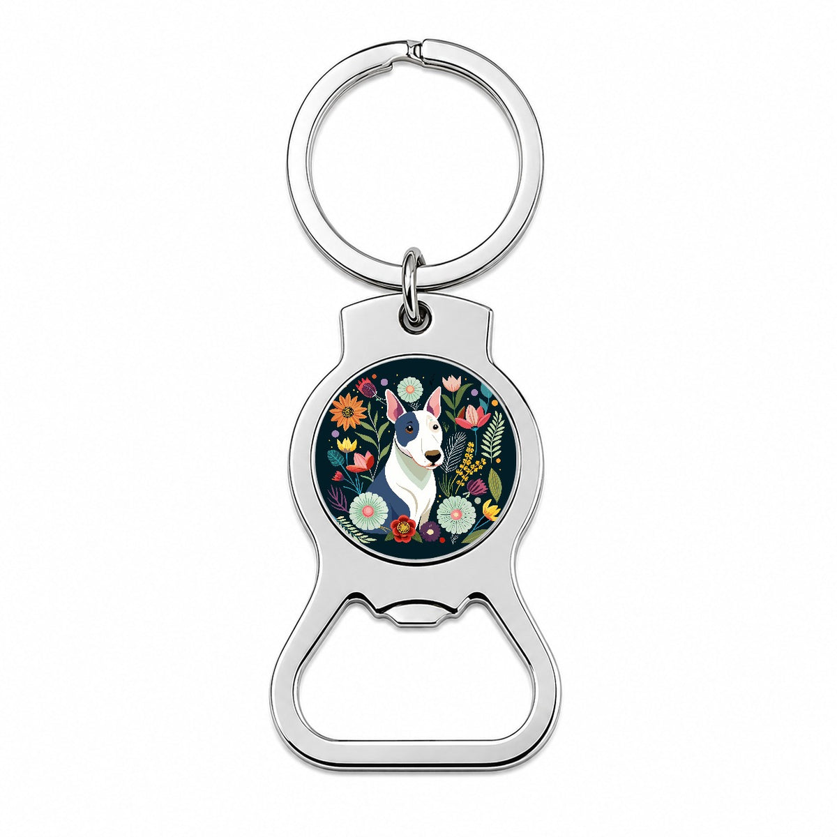 Bull Terrier Dog Floral Flowers Bottle Opener Keychain