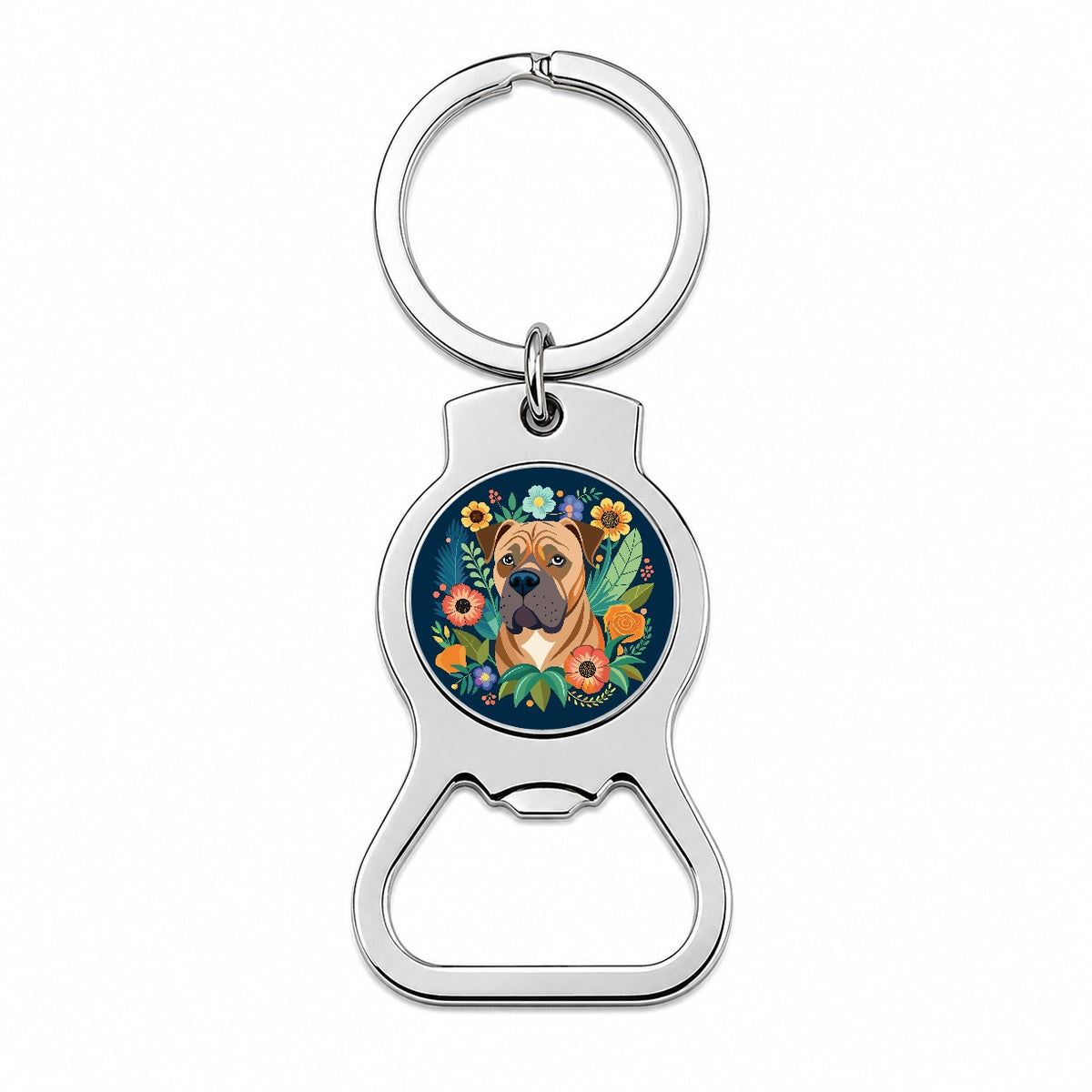 Bullmastiff Dog Floral Flowers Bottle Opener Keychain
