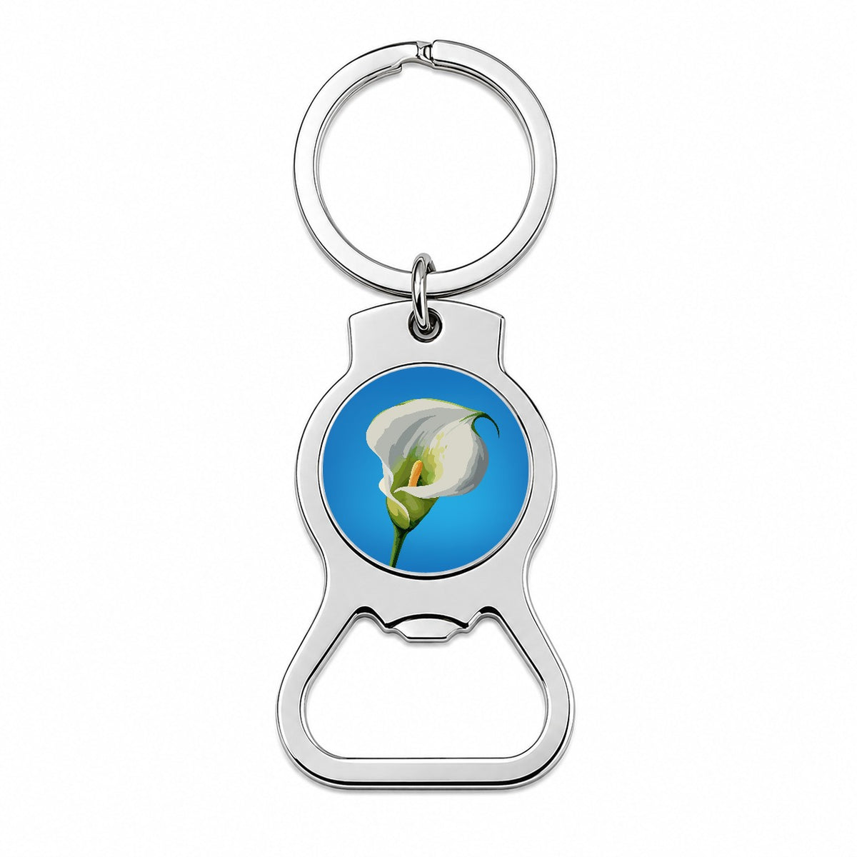 Calla Lily Flower White Bottle Opener Keychain