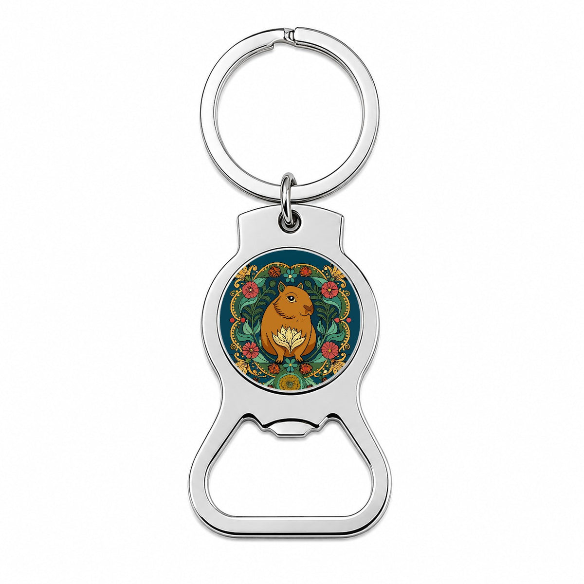 Capybara Floral Art Nouveau Flowers Elegant Bottle Opener Keychain