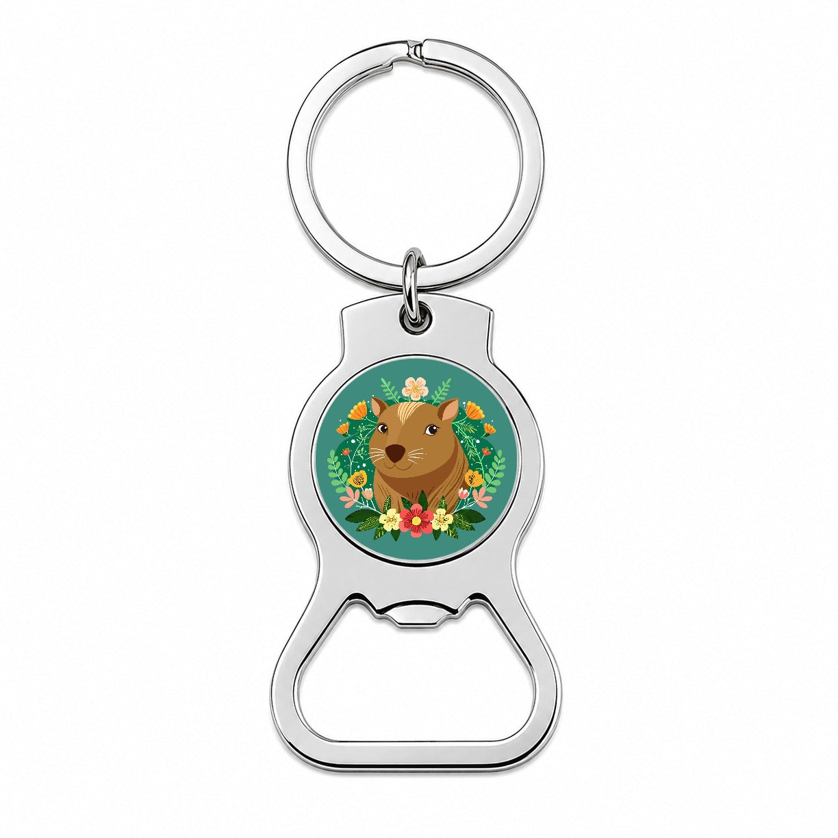 Capybara Head Floral Flowers Bottle Opener Keychain