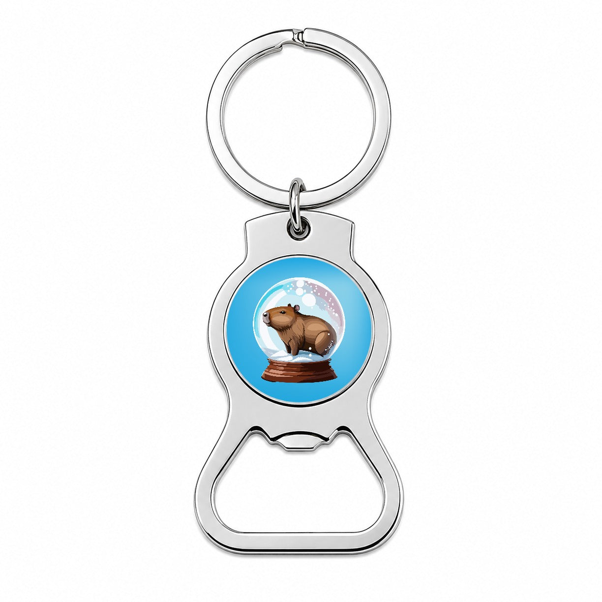 Capybara in a Snow Globe Christmas Bottle Opener Keychain