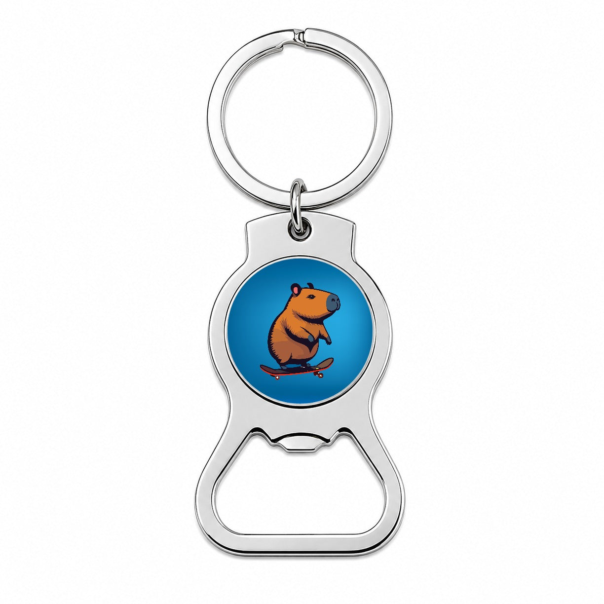 Capybara Riding Skateboard Skater Funny Bottle Opener Keychain